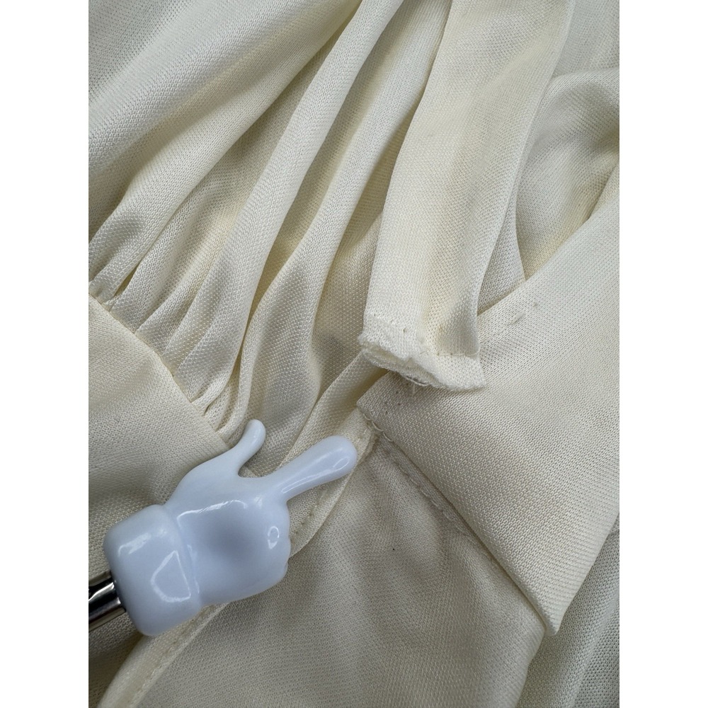 Vintage Cream Satin Robe Size L Boho Bridal Puff Sleeve Tie Waist Romantic - Picture 9 of 14